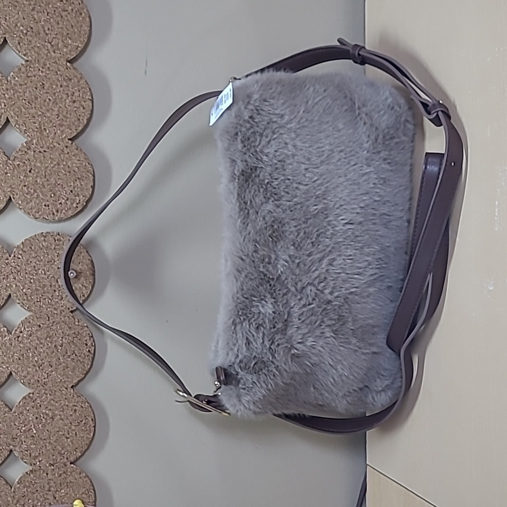 Old Navy Mocha/Brown Faux Fur/Leather Convertible Shoulder/Crossbody Bag NWT
